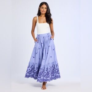 Mille Paola Skirt in Periwinkle Embroidery, Size Small